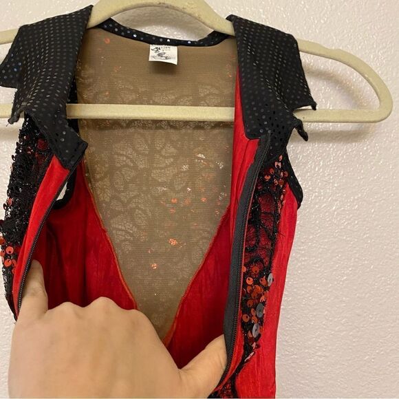 A Wish come true Dance costume red biketard full zip sequin jazz tap child IMC - Picture 6 of 8